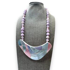 Karla Jordan Mother Of Pearl Kunzite Necklace 16" Pink & Blue Mosaic Pendant